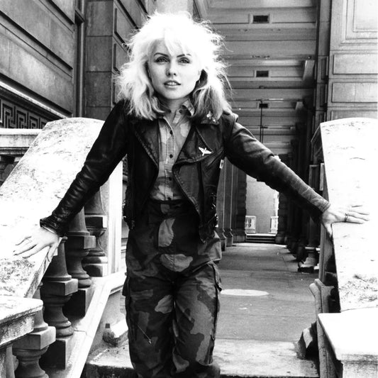 Blondie's Debbie Harry wears a black leather jacket