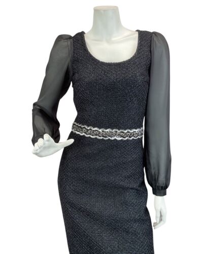 VINTAGE 60s 70s BLACK MIDNIGHT BLUE SPARKLY SEQUIN PARTY DISCO MAXI DRESS 8