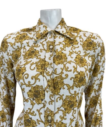 VTG 60S 70S WHITE GOLD MOD SPARKLY BEAGLE COLLAR BAROQUE PARTY SHIRT 8 10 S
