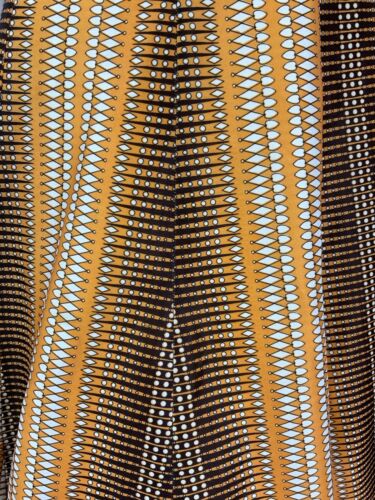 VINTAGE 60s 70s ORANGE BROWN WHITE GEOMETRIC STRIPED MOD FIT AND FLARE DRESS 10