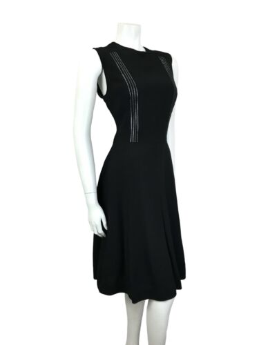 VTG 60S MOD BLACK METALLIC SILVER STRIPED SLEEVELESS MIDI PARTY LBD DRESS 14