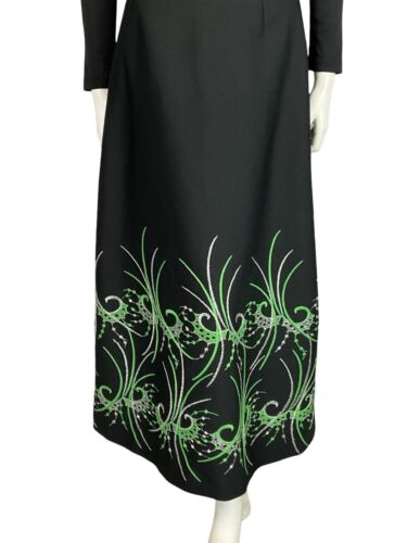 VTG 70S BLACK GREEN SILVER ABSTRACT PSYCHEDELIC EMBROIDERY PARTY MAXI SKIRT 12