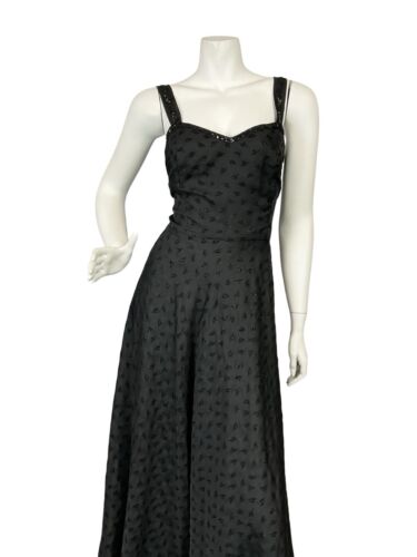 VTG 70S SWEETHEART STRAPPY GLITTER BLACK FLOATY FORMAL PARTY MAXI DRESS 10