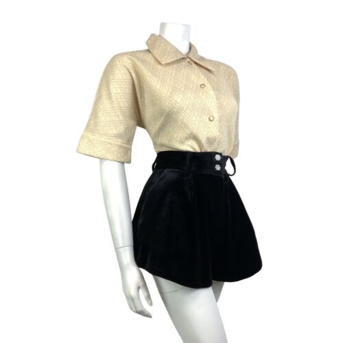VINTAGE 60s 70s CREAM GOLD DIAMOND CHECKED MOD DISCO PARTY DAGGER SHIRT 12 14