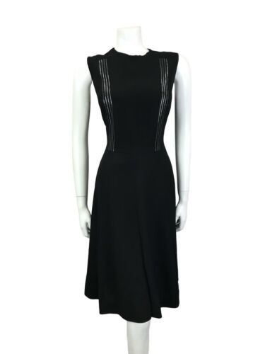 VTG 60S MOD BLACK METALLIC SILVER STRIPED SLEEVELESS MIDI PARTY LBD DRESS 14