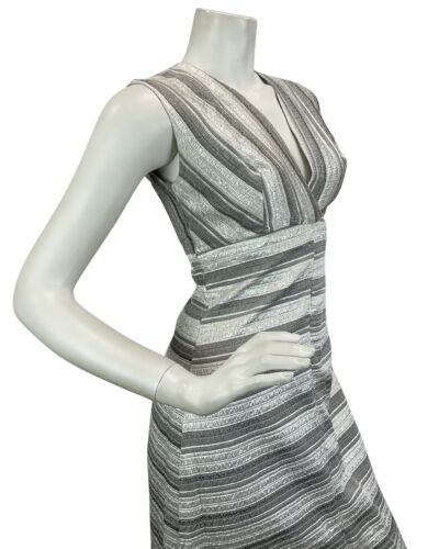 VINTAGE 60s 70s SILVER PLUNGE NECK DISCO PARTY EVENING MAXI DRESS 8 10