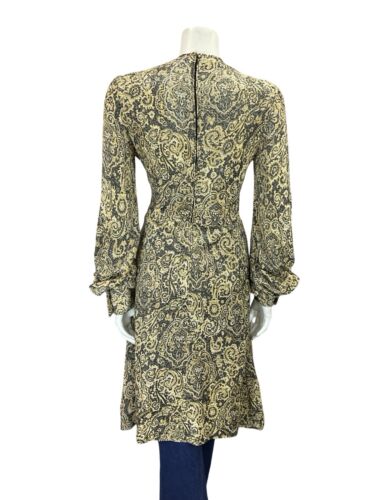 VTG 60S BLACK GOLD PSYCHEDELIC PAISLEY DIAMANTE BISHOP SLEEVE TUNIC PARTY TOP 10