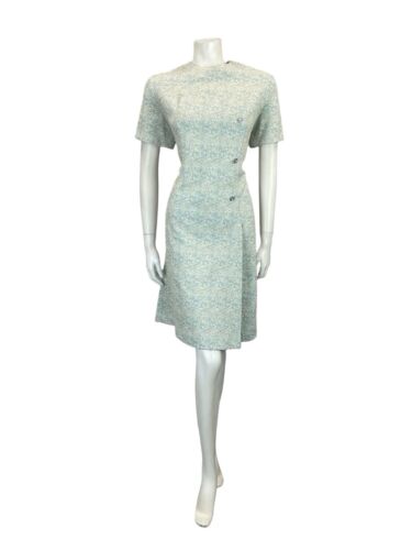 VTG 60S BLUE WHITE GOLD SWIRLY SPARKLY MOD DIAMANTE PARTY SHIFT DRESS 14 16