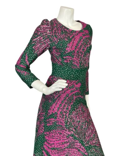 VTG 60S 70S PINK GREEN SILVER PSYCHDELIC DOTTY LONG SLEEVE PARTY MAXI DRESS 4