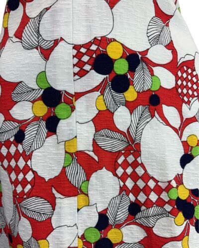 VINTAGE WHITE RED NAVY BLUE YELLOW GREEN FLORAL PRINT MIDI MOD DRESS 12