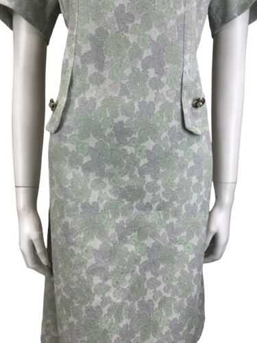 VTG 60S MOD GOGO MINT GREEN GREY WHITE SPARKLY LUREX LEAF PARTY SHIFT DRESS 12