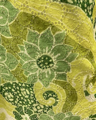 VTG 70s 90s GREEN YELLOW WHITE ANGALISE LACE FLORAL MOD DAGGER SHIRT DRESS 8 10