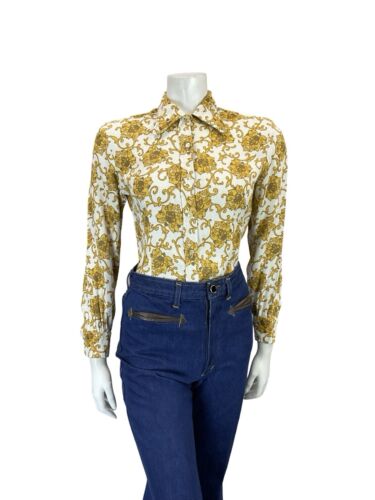 VTG 60S 70S WHITE GOLD MOD SPARKLY BEAGLE COLLAR BAROQUE PARTY SHIRT 8 10 S