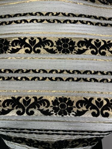 VTG 60s 70s BLACK SILVER GOLD STRIPED FLORAL SHEER PARTY GLAM FITTED DRESS 16
