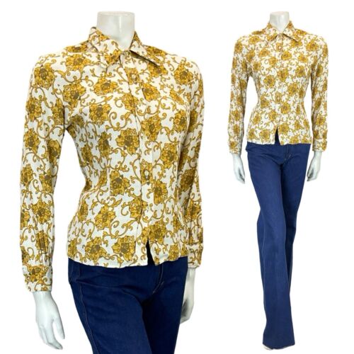VTG 60S 70S WHITE GOLD MOD SPARKLY BEAGLE COLLAR BAROQUE PARTY SHIRT 8 10 S