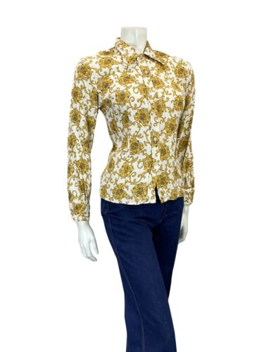 VTG 60S 70S WHITE GOLD MOD SPARKLY BEAGLE COLLAR BAROQUE PARTY SHIRT 8 10 S