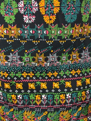 VTG 60s 70s BLACK YELLOW GREEN PINK WHITE PSYCHEDELIC FLORAL STRIPED SHIRT 8 10