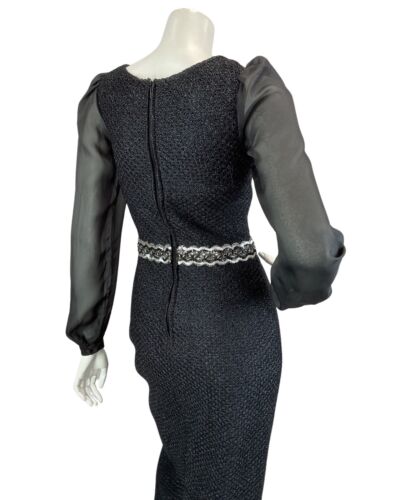 VINTAGE 60s 70s BLACK MIDNIGHT BLUE SPARKLY SEQUIN PARTY DISCO MAXI DRESS 8