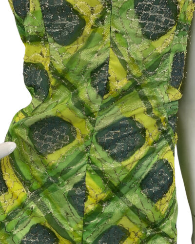 VINTAGE 60s 70s GREEN YELLOW GOLD SPARKLY DISCO PARTY EVENING MAXI DRESS 14