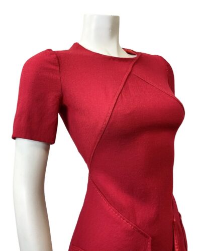 VINTAGE 60s 70s RUBY RED SHORTSLEEVE MOD FLARED DRESS 8
