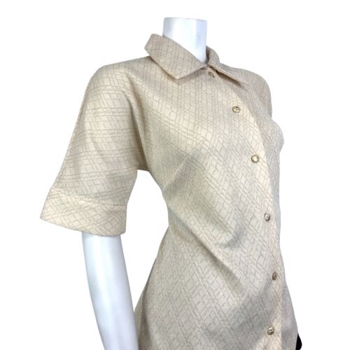 VINTAGE 60s 70s CREAM GOLD DIAMOND CHECKED MOD DISCO PARTY DAGGER SHIRT 12 14