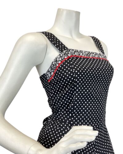 VINTAGE 60s 70s BLACK WHITE RED POLKA-DOT RIC-RAC MOD SLEEVELESS MAXI DRESS 4