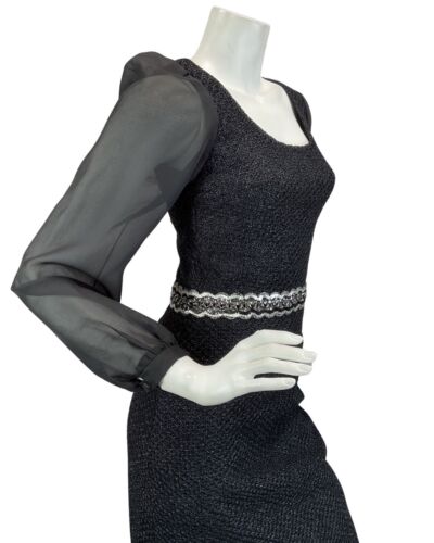 VINTAGE 60s 70s BLACK MIDNIGHT BLUE SPARKLY SEQUIN PARTY DISCO MAXI DRESS 8