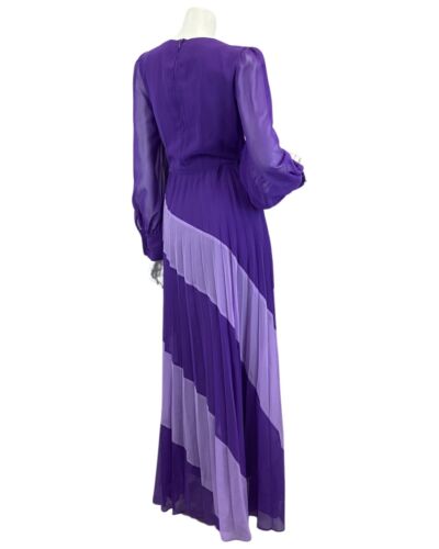 VINTAGE 60s 70s PURPLE LILAC PLEATED SHEER SLEEVE DISCO BOHO FOLK MAXI DRESS 8