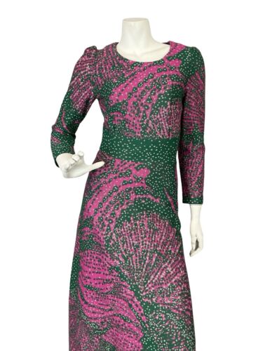 VTG 60S 70S PINK GREEN SILVER PSYCHDELIC DOTTY LONG SLEEVE PARTY MAXI DRESS 4