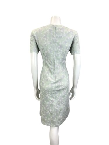 VTG 60S MOD GOGO MINT GREEN GREY WHITE SPARKLY LUREX LEAF PARTY SHIFT DRESS 12