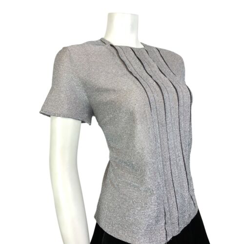 VINTAGE 60s 70s PURPLE MAUVE BLUE LUREX GLITTER DISCO PARTY MOD KNIT TOP 12 14