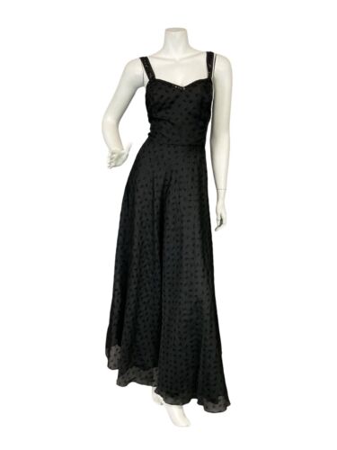 VTG 70S SWEETHEART STRAPPY GLITTER BLACK FLOATY FORMAL PARTY MAXI DRESS 10