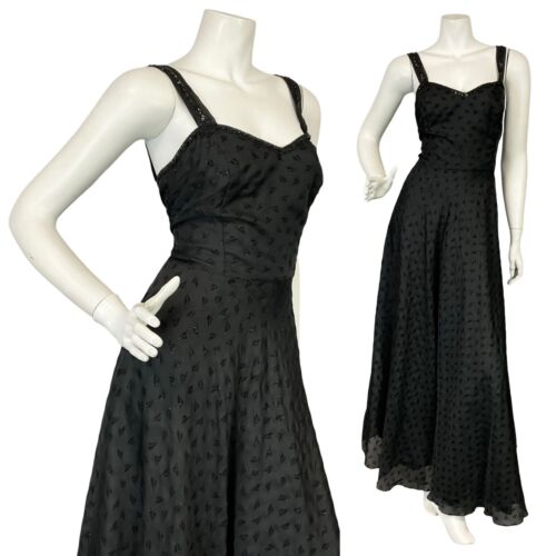 VTG 70S SWEETHEART STRAPPY GLITTER BLACK FLOATY FORMAL PARTY MAXI DRESS 10
