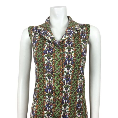 60S VINTAGE BLUE TURQUOISE WHITE PAISLEY PATTERN DRESS 12