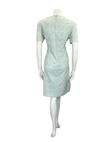 VTG 60S BLUE WHITE GOLD SWIRLY SPARKLY MOD DIAMANTE PARTY SHIFT DRESS 14 16
