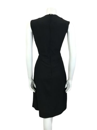 VTG 60S MOD BLACK METALLIC SILVER STRIPED SLEEVELESS MIDI PARTY LBD DRESS 14