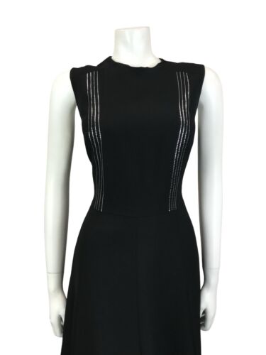 VTG 60S MOD BLACK METALLIC SILVER STRIPED SLEEVELESS MIDI PARTY LBD DRESS 14