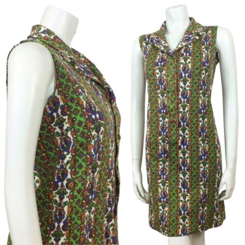 60S VINTAGE BLUE TURQUOISE WHITE PAISLEY PATTERN DRESS 12