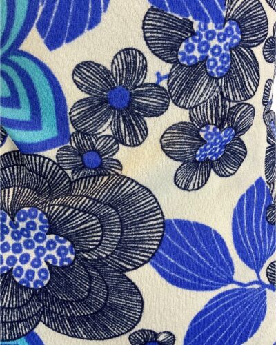 VINTAGE 60s 70s BLUE BLACK WHITE PSYCHEDELIC FLORAL SHORT SLEEVE MOD DRESS 12