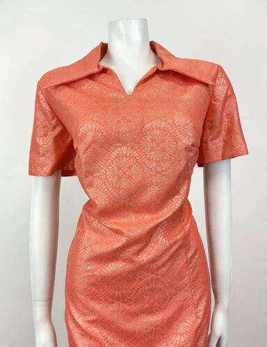 VTG 60s 70s ORANGE GOLD PSYCHEDELIC MANDALA MOD PARTY DAGGER SHIRT DRESS 14 16