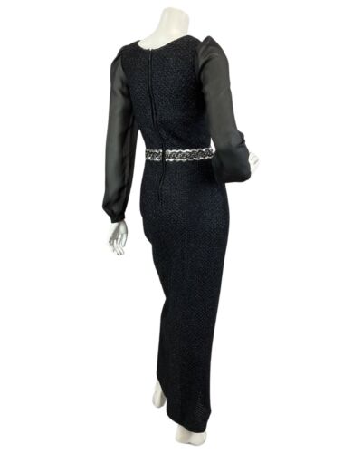 VINTAGE 60s 70s BLACK MIDNIGHT BLUE SPARKLY SEQUIN PARTY DISCO MAXI DRESS 8