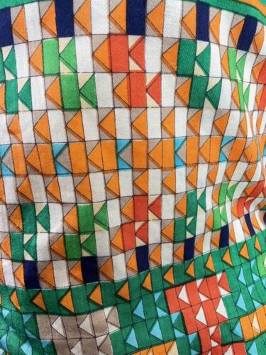 VINTAGE 60s 70s GREEN ORANGE BLUE GEOMETRIC MOD DAGGER COLLAR SHIRT 8 10