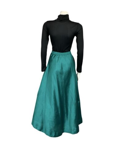 VTG 60S 70S TEAL GOLD PINK SHIMMERY FLORAL EMBROIDERED PARTY MAXI SKIRT 4 6