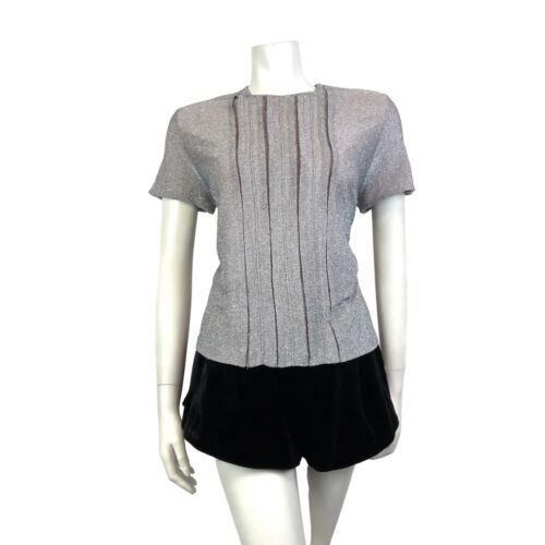 VINTAGE 60s 70s PURPLE MAUVE BLUE LUREX GLITTER DISCO PARTY MOD KNIT TOP 12 14