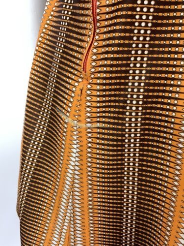 VINTAGE 60s 70s ORANGE BROWN WHITE GEOMETRIC STRIPED MOD FIT AND FLARE DRESS 10