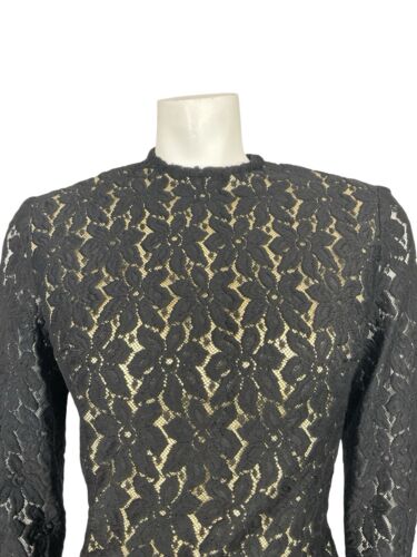 VTG 60S 70S BLACK EVENING LACE HANDMADE LONG SLEEVE PARTY MIDI DRESS 10 12