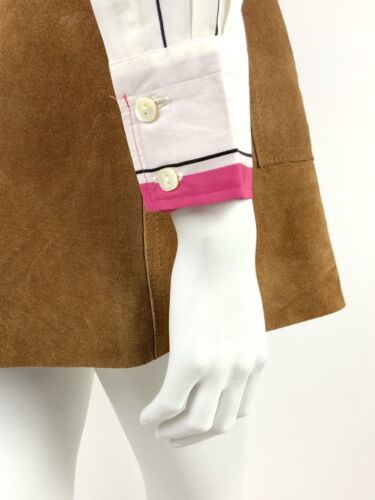 VINTAGE 60s 70s WHITE BLACK PINK STRIPED HORSES DAGGER COLLAR SHIRT 8 10