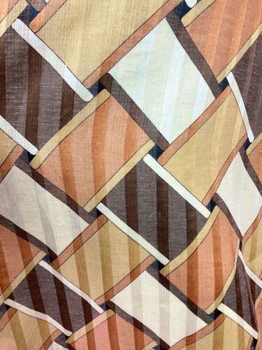 VINTAGE 60s 70s BROWN CREAM GOLD GEOMETRIC WEAVE SHEER DAGGER SHIRT DRESS 8 10