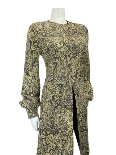 VTG 60S BLACK GOLD PSYCHEDELIC PAISLEY DIAMANTE BISHOP SLEEVE TUNIC PARTY TOP 10