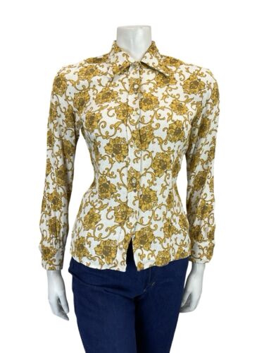 VTG 60S 70S WHITE GOLD MOD SPARKLY BEAGLE COLLAR BAROQUE PARTY SHIRT 8 10 S